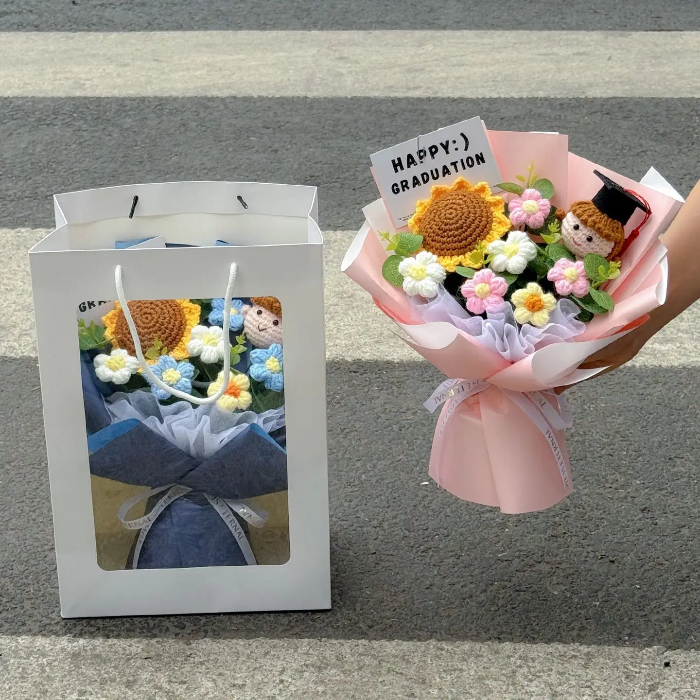 Handmade Knitted Bouquets Sun Flower Bouquet Crochet Flowers Graduation Gifts Hand Knitted Bouquets ramo flores