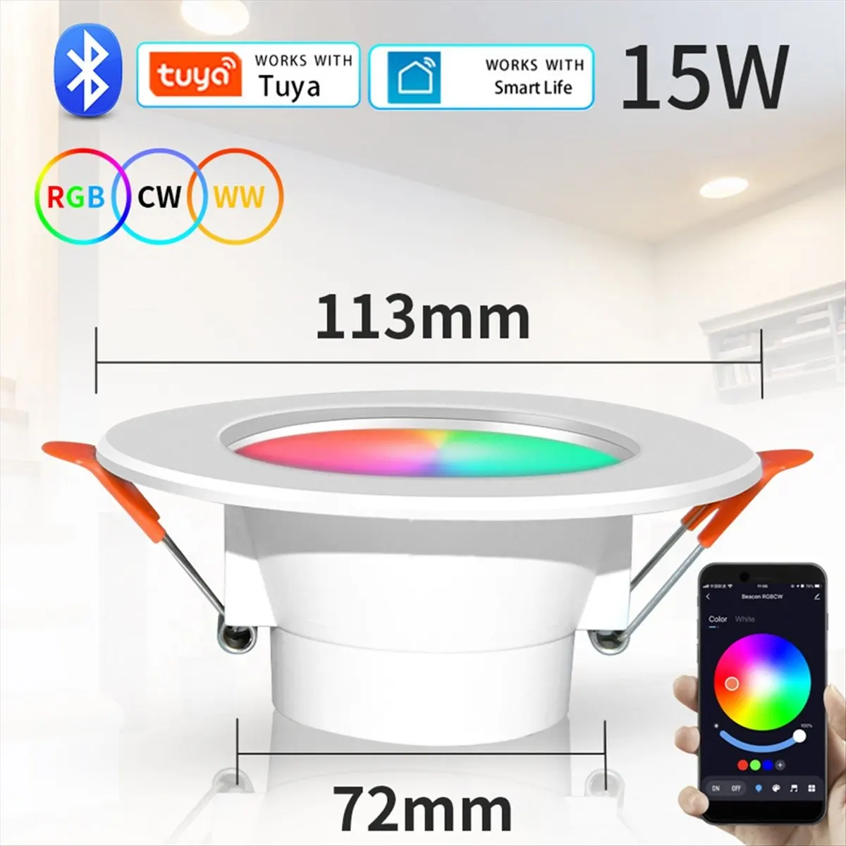 Tuya Bluetooth Smart LED Downlight LED Lamp Bulb Dimmable RGB RF 2.4G Remote Group Control Led Spot Light 15W