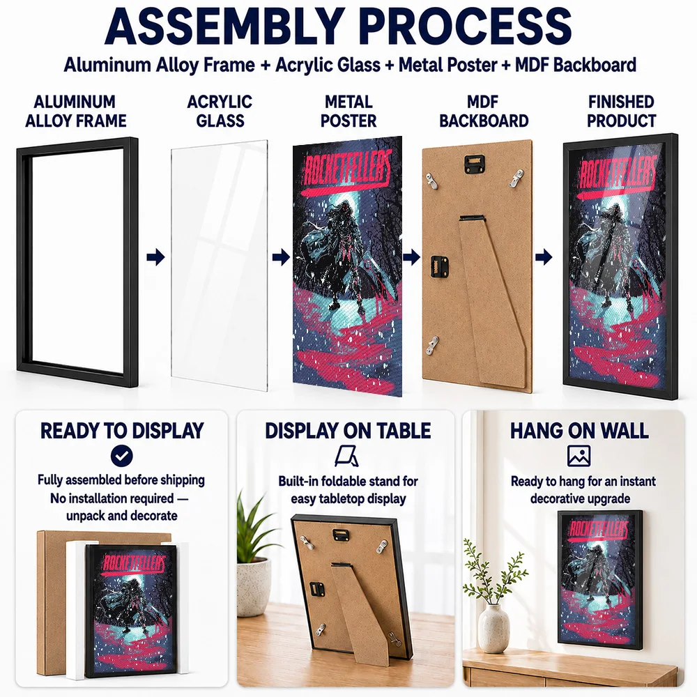 The Rocketfellers Comic Book Framed Aluminum Metal Poster Personalized Illustrated Wall Art For Home Office And Reading Room
