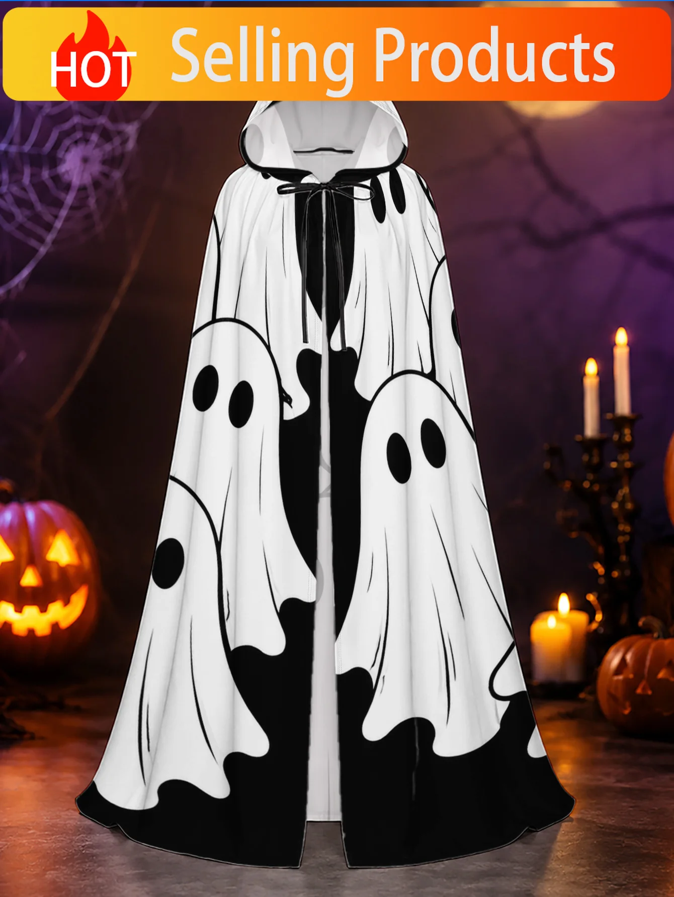 1pc, Halloween Ghost And Christmas Elf Inspired Hooded Robe with Halloween Ghostly Gathering Pattern, Cape for Men And Women, Gr
