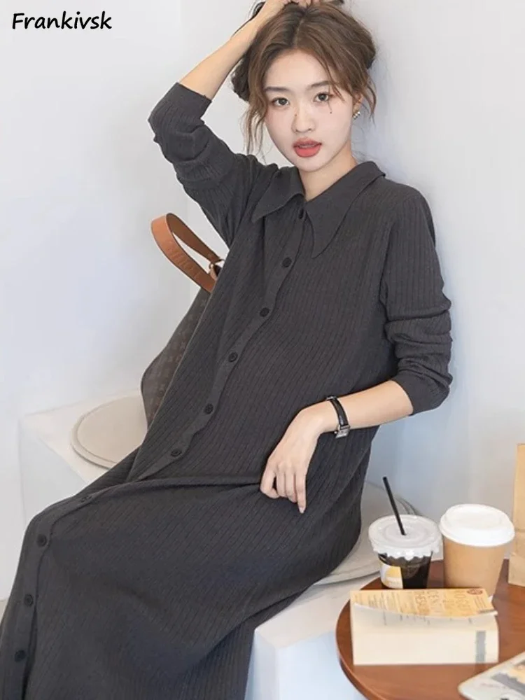 Knitted Dresses Women Leisure Loose Simple Mid-calf Comfortable Slouchy Korean Style Temperament Gentle Ladies Daily Outer Ins