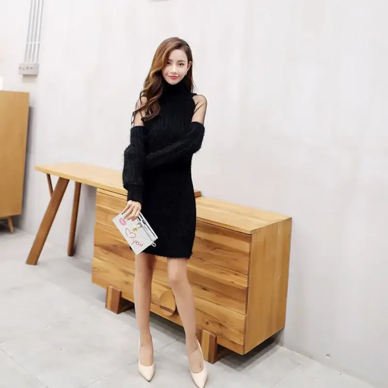 Long Sleeve Women\'s Crochet Dresses Bodycon Female Knit Dress Sensual Sexy On Promotion Elegant Luxury New Features of A Line X