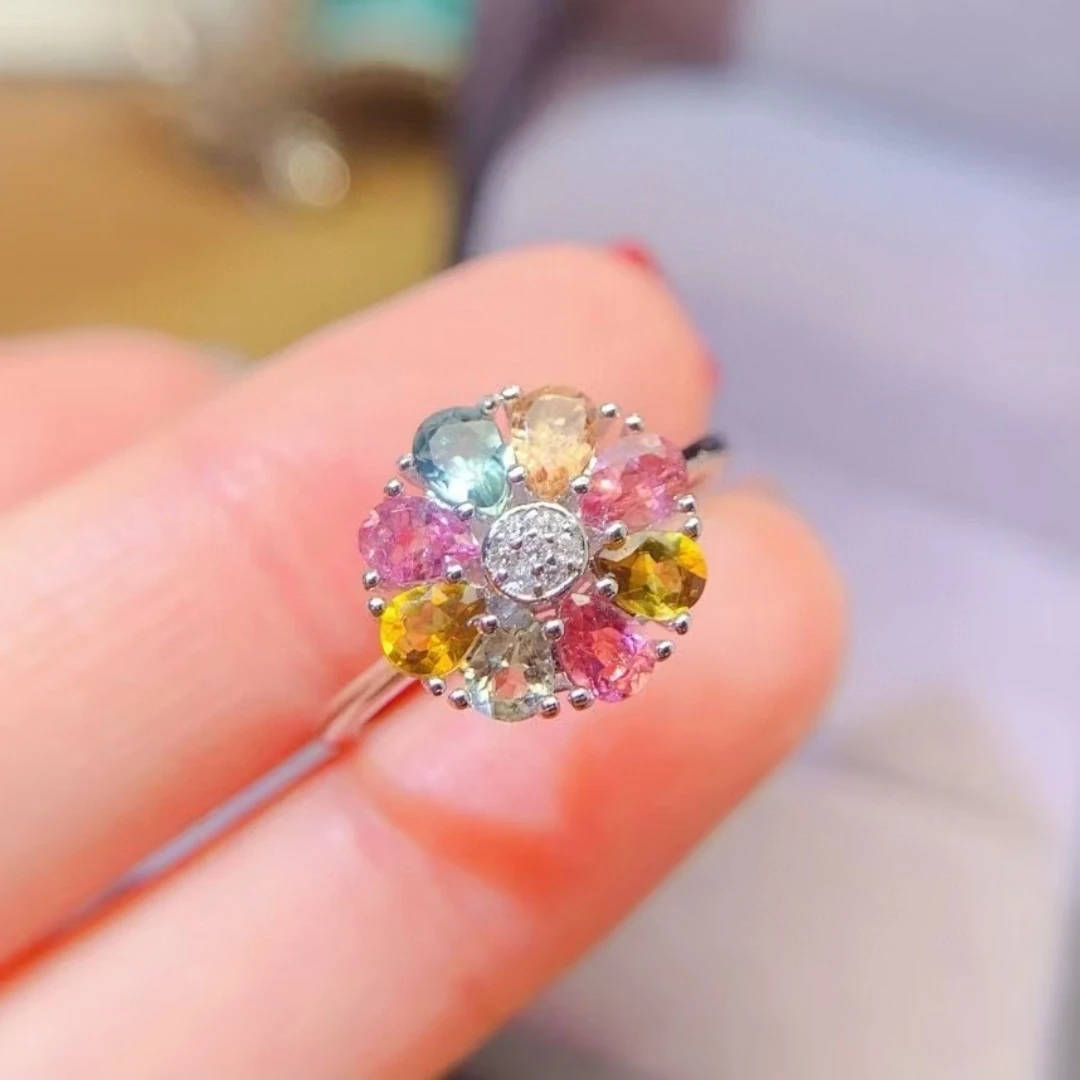 KJJEAXCMY Natural Tourmaline Ring S925 silver , electroplated locking color process, high clarity Full of luster Support testing