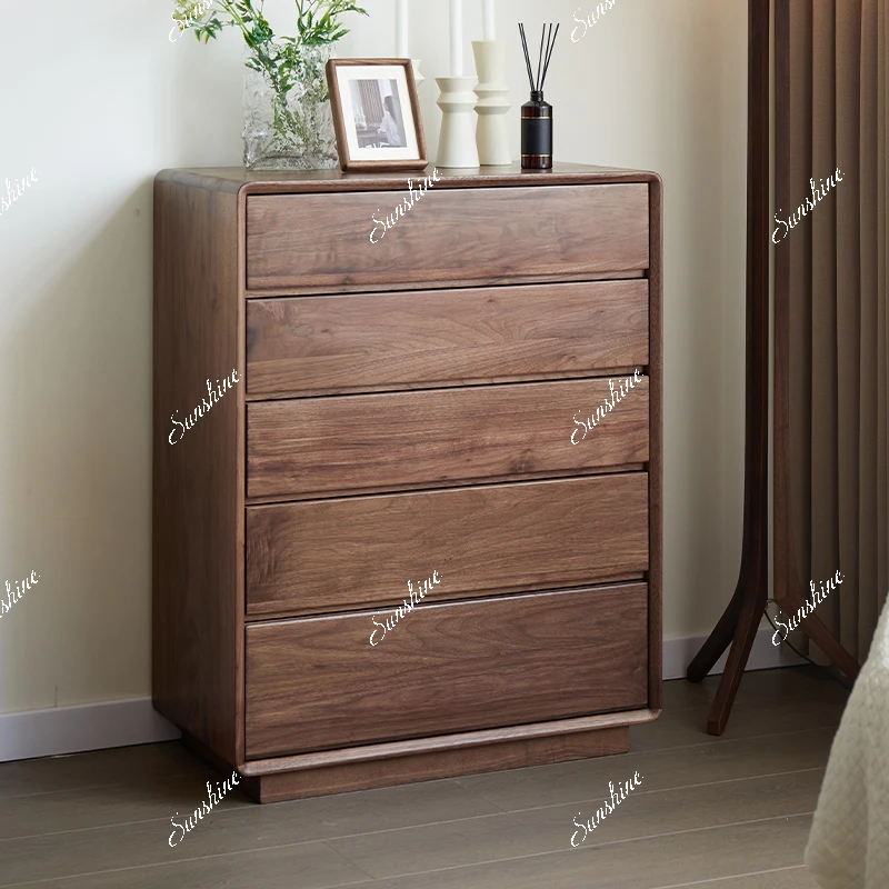 

Black walnut five-bucket solid wood tenon and mortise simple modern bedroom environmentally friendly drawer storage cabinet