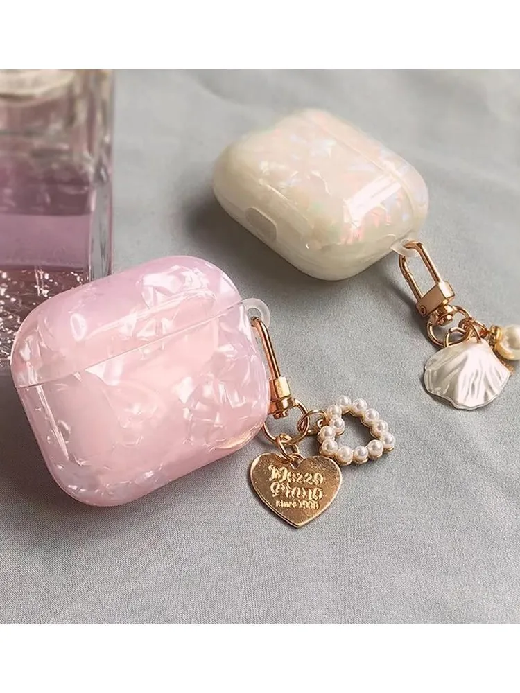 Étui de luxe en perles pour filles, coque de protection avec porte-clés pour AirPods 4 3 2 1 Pro, accessoires pour écouteurs sans fil, couvercle de boîte pour écouteurs