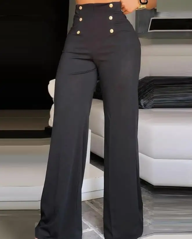 Elegant High Waist Wide Leg Bootcut Pants 2023 Summer European & American Fashion Simple Women's Flared Trousers