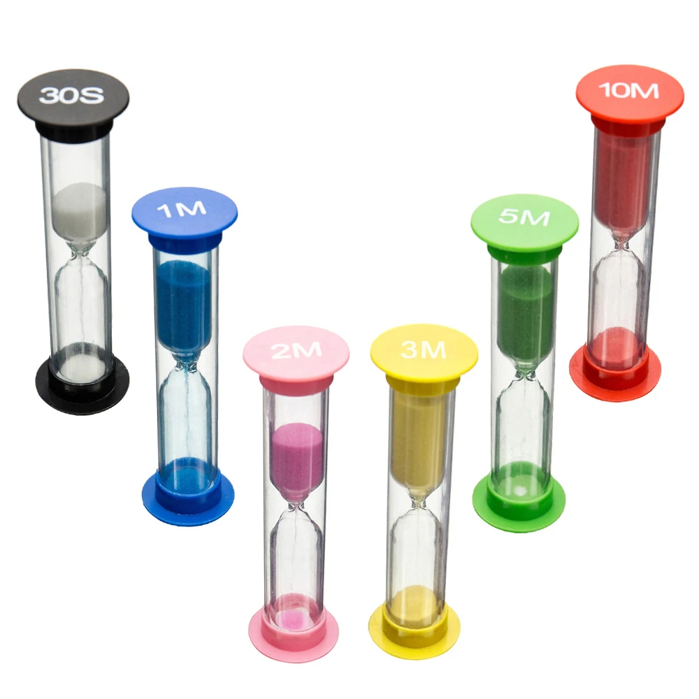 6/12Pcs Sand Timer Plastic Hourglass Timer Colorful Sandglass Countdown Small 30sec/1/2/3/5/10mins Sand Clock Timer Kitchen Tool