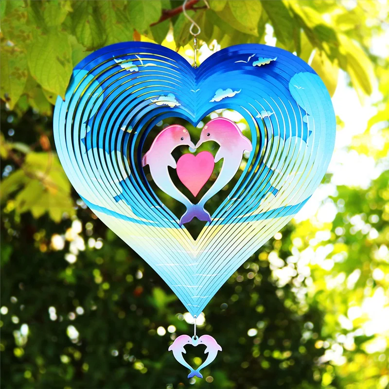 

N08R Wind Sculptures For Patio, Lawn & Garden Dolphin Wind Spinner, Outdoor Garden Décor, 12 Inch Blue