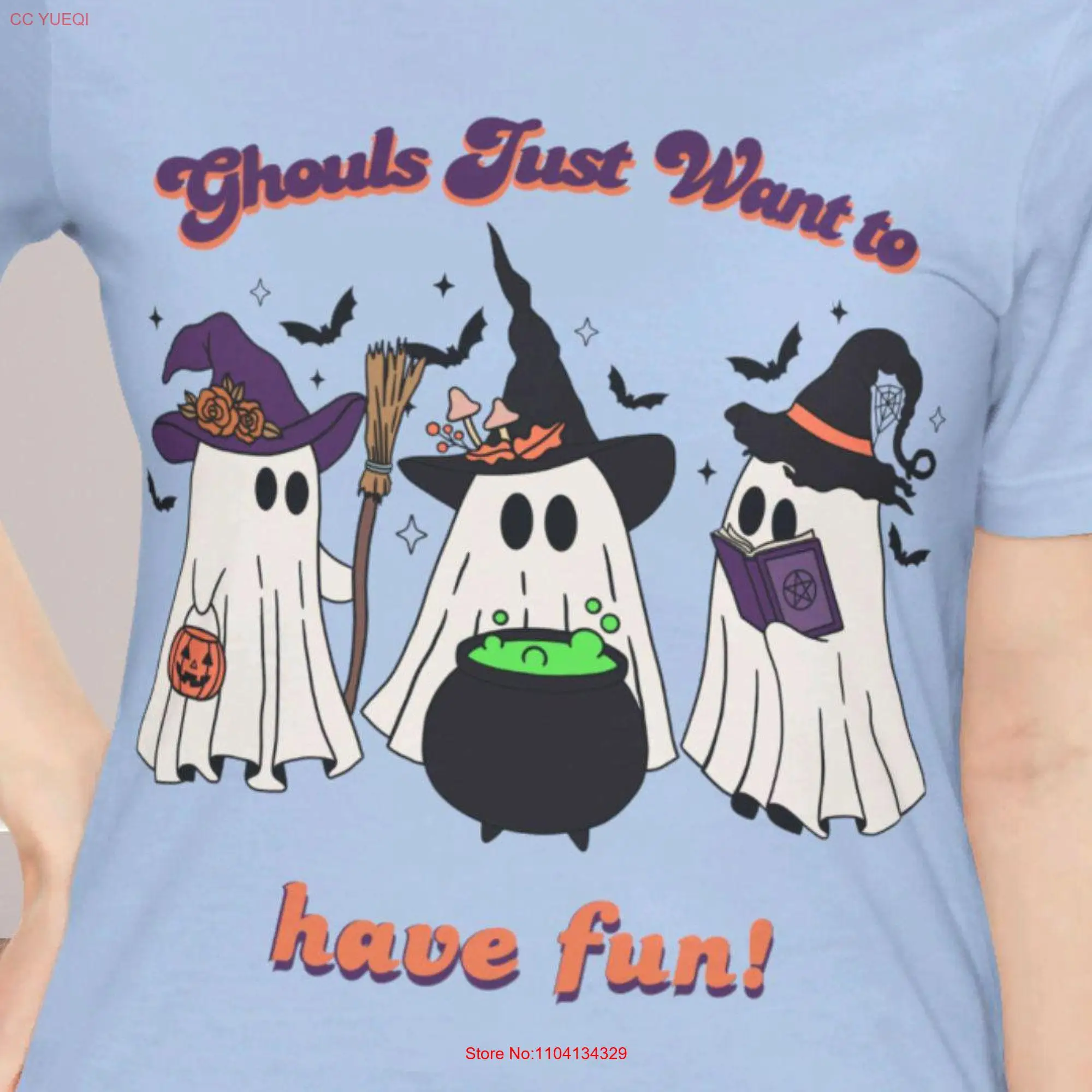 Cute witch ghosts Halloween T shirt spooky season comfort tee gift fall attire witches witchy ghouls for wife