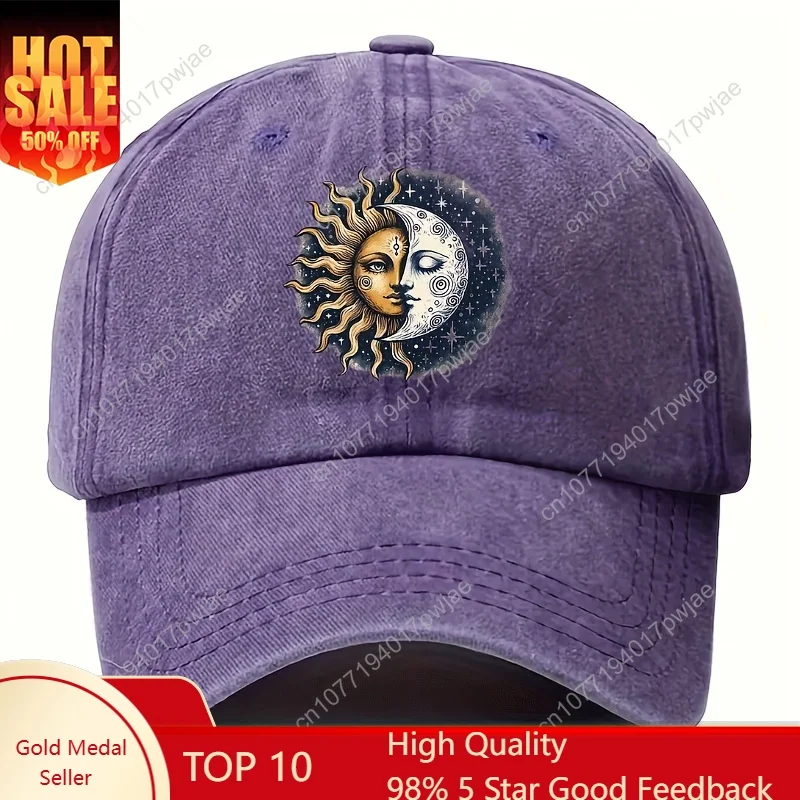 

Retro Baseball Cap Featuring a Sun And Moon Eclipse Design, Adjustable for a Fashionable Fit.