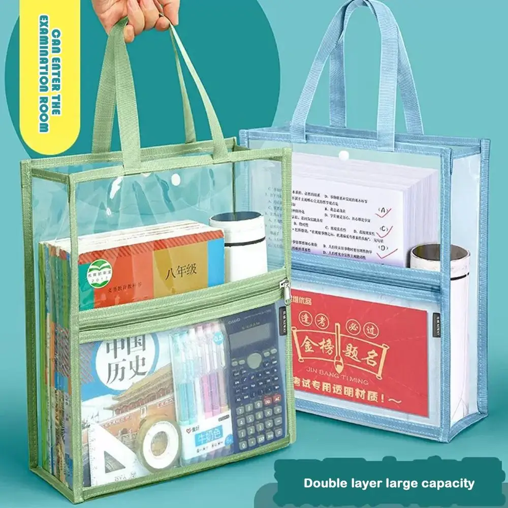 Zipper Style Transparent File Bag Transparent Material Waterproof Feature Double-layer Bag Handbag Style Double-layer Design