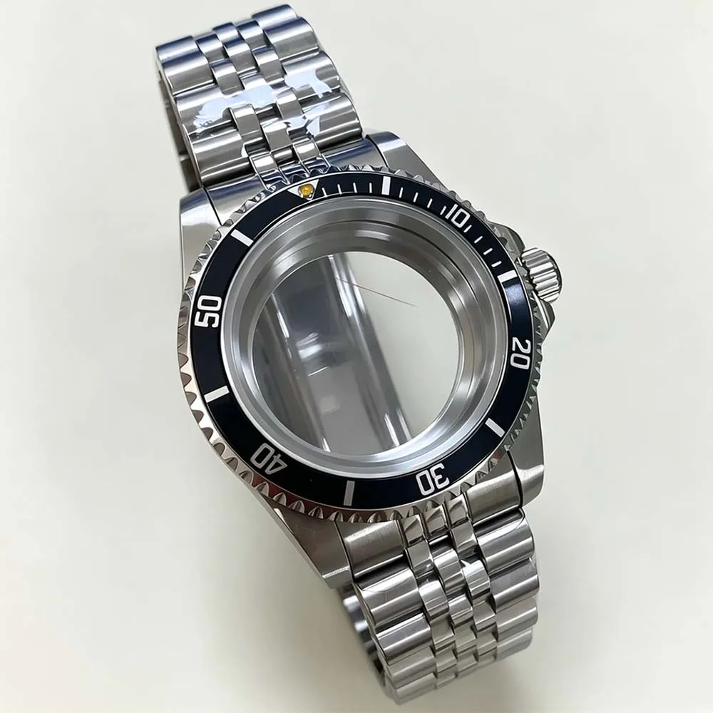 39.5mm Vintage Watch Case + Strap for NH35 NH36 Movement Flat Glass Transparent Bottom Unidirectional Rotation Retro Case Band