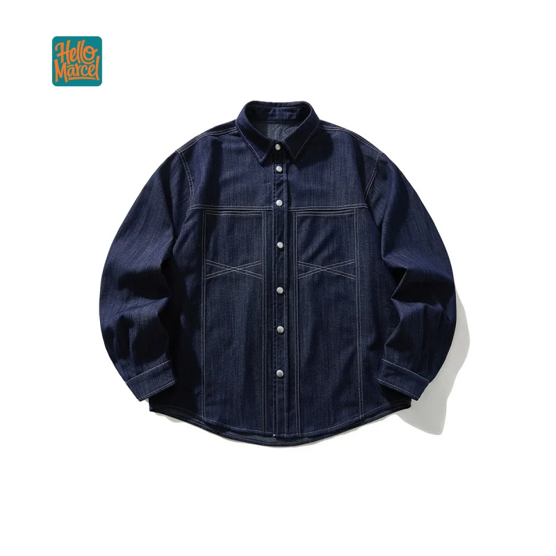 HELLOMARCEL EU US Size Luxury Quality Casual Shirt Street Wear Autumn Oversize Decorative Stitching Denim Shirt