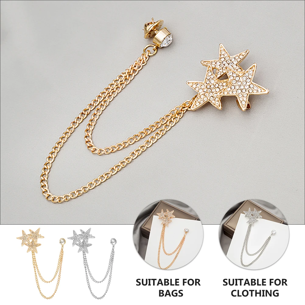 

2pcs Star Chain Brooches Chic Clothing Breastpin For Men Women Elegant Lapel Pins Personalized Badge Brooch Fashion Party