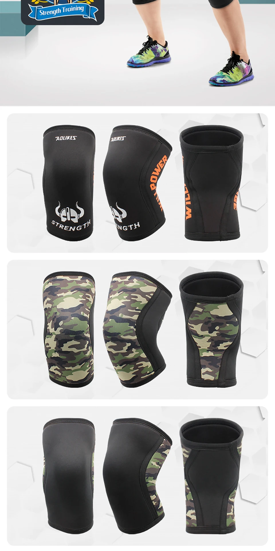 AOLIKES 1 Paar 7 mm Neopren-Sport-Knieschützer, Kompression, Gewichtheben, unter Druck, Crossfit, Training, Knieschützer, Unterstützung für Damen und Herren – Detail 11