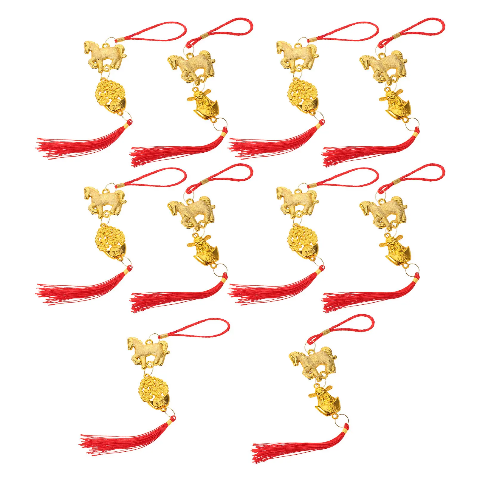 10Pcs Chinese Horse Pendant Ornaments with Red Tassels Lunar New Year 2026 Decor for Living Room Garden Bonsai Money Tree