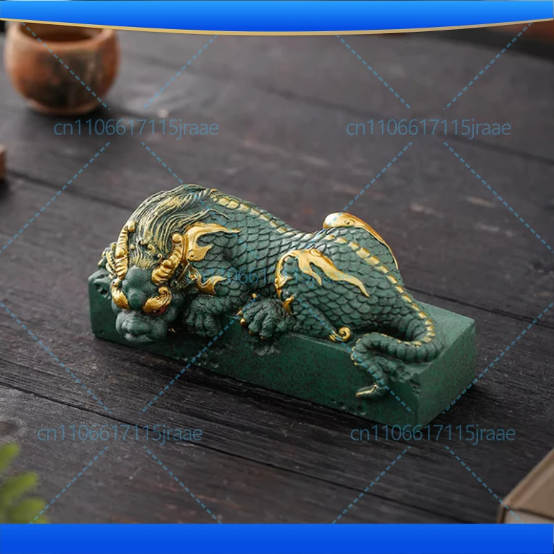 China Mascot Pan Dragon Pillar Decorative Statue Green sand stone sculpture Home Living Room, Room Office Feng Shui Statue