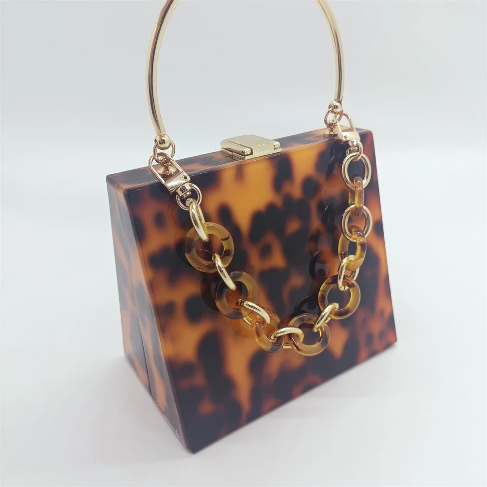 Luxury Leopard Women Evening Acrylic Clutch Bag Designer With Metal Bag Handle Lady Party Wedding Clutch Purse Wallets Chain Bag