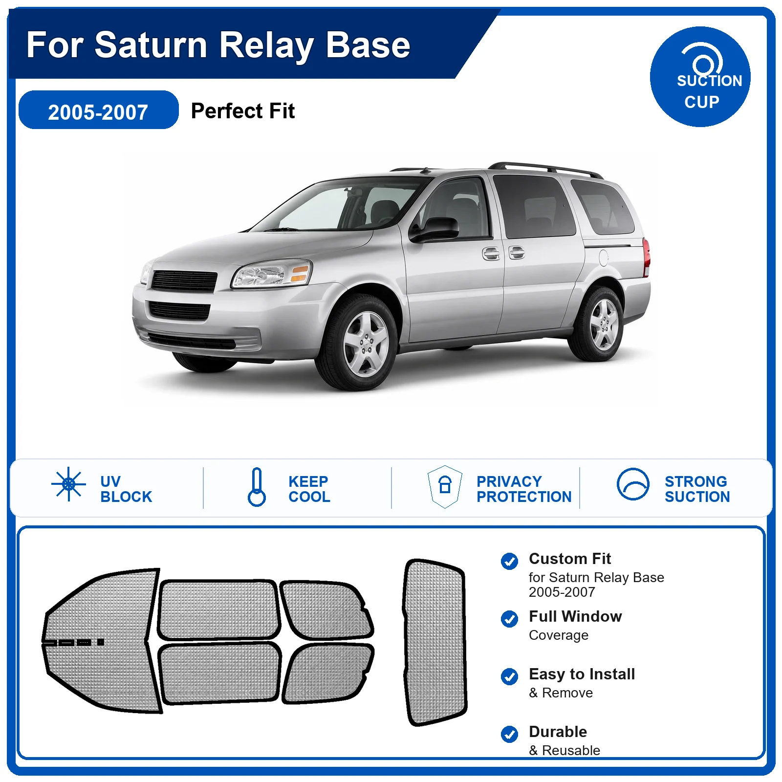 For Saturn Relay Base 2005-2007 Custom Full Set Windshield Sun Shade Aluminum Foil Heat Insulation Anti UV Foldable