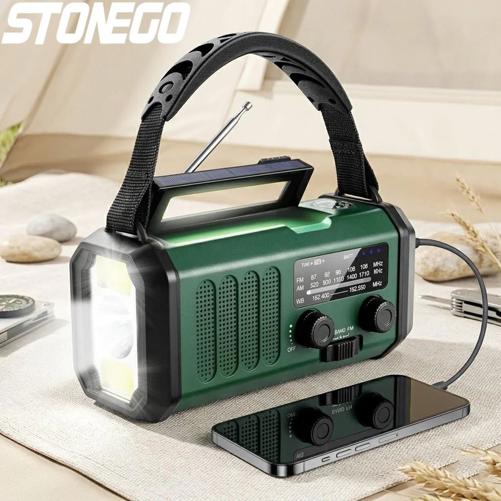 

Portable Solar Power Bank 10000mAh Weather Radio AM FM USB C Charger Flashlight SOS Outdoor Survival Kit