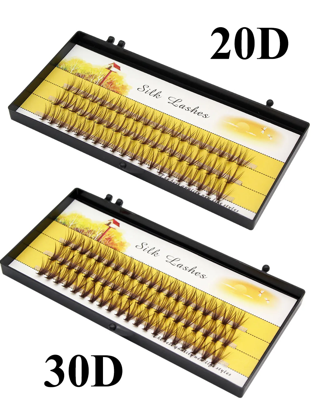 New Models 3D Volume Brown Hand Made Silk 20D/30D Individual Cluster Eyelashes Extension Natural  Mink Lashes Soft