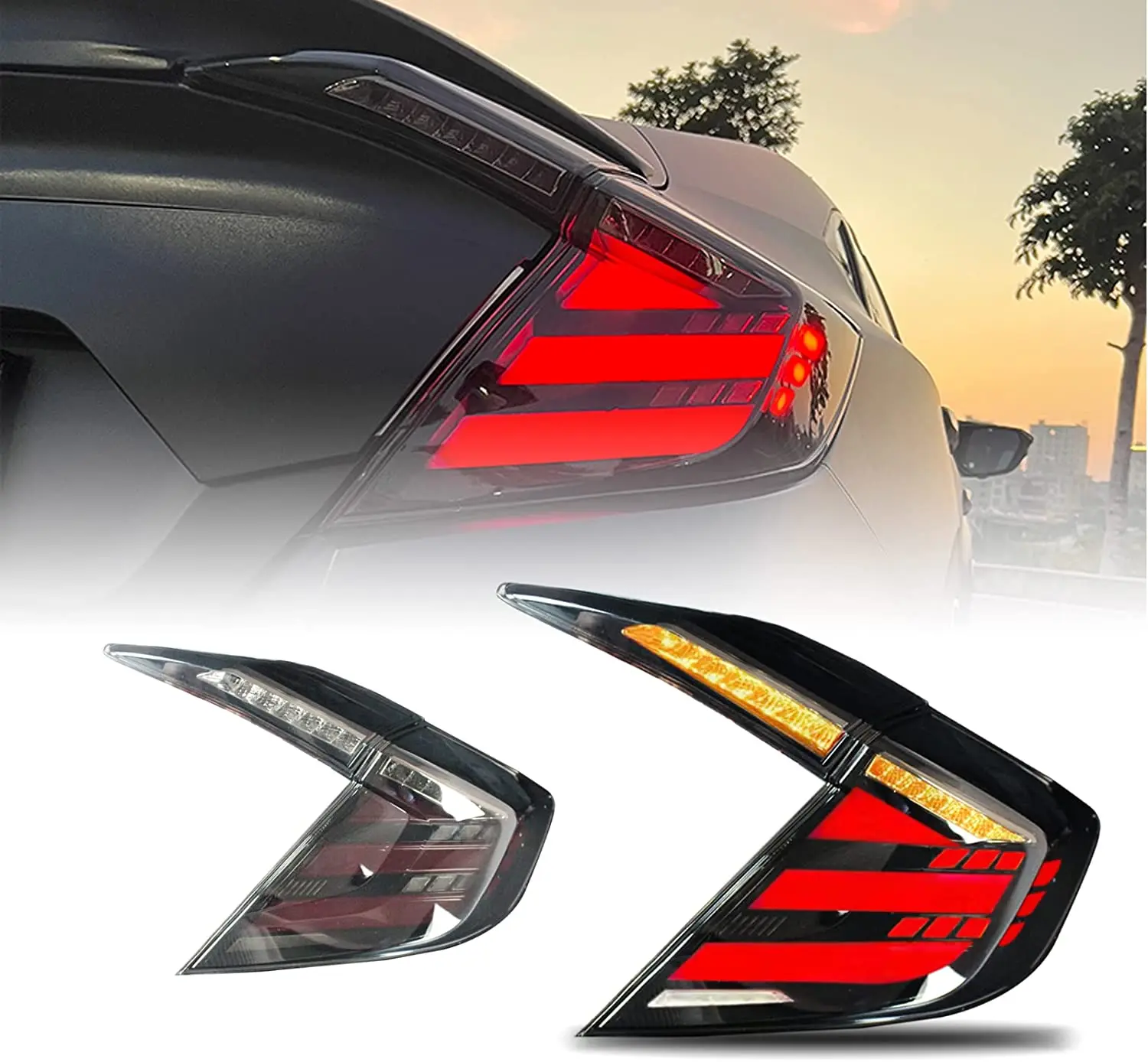 LED Tail Lights for Honda 2016-2021 Honda Civic 10th Gen Sedan, Start Up Dynamic Animation Rear Lamps Assembly