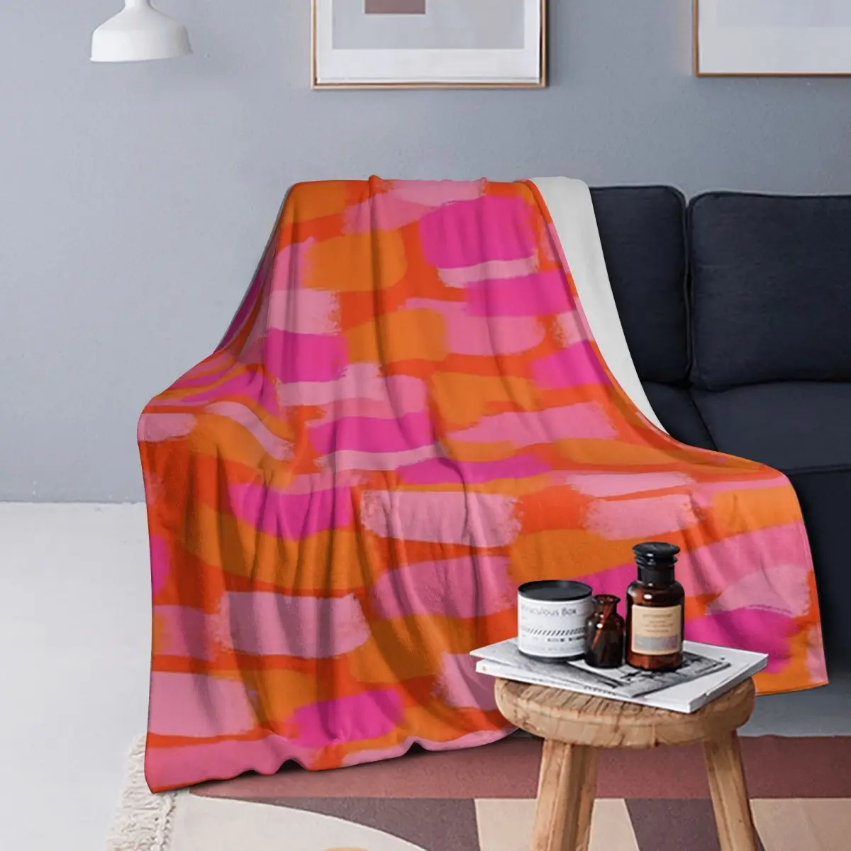 

Abstract, Pink And Orange, Paint Brush Effect Blankets Soft Warm Flannel Throw Blanket Bedspread for Bed Living room Picnic