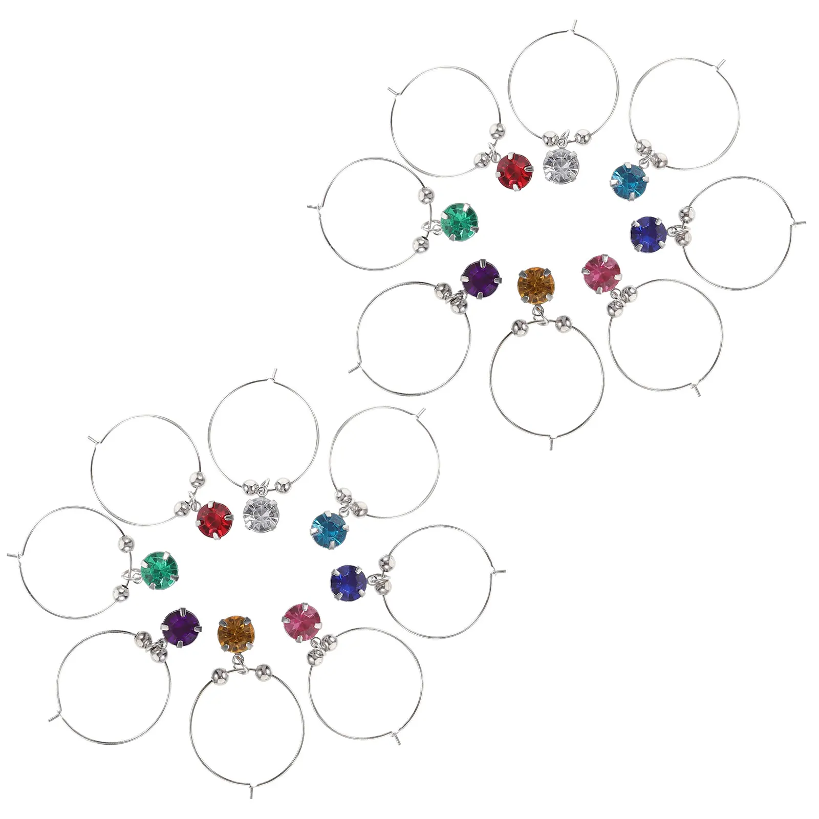 

16 Pcs Glass Hanging Ring Rhinestone Party Decoration Family Gathering Charm Identifier Tag Kitchen Bar Supplies