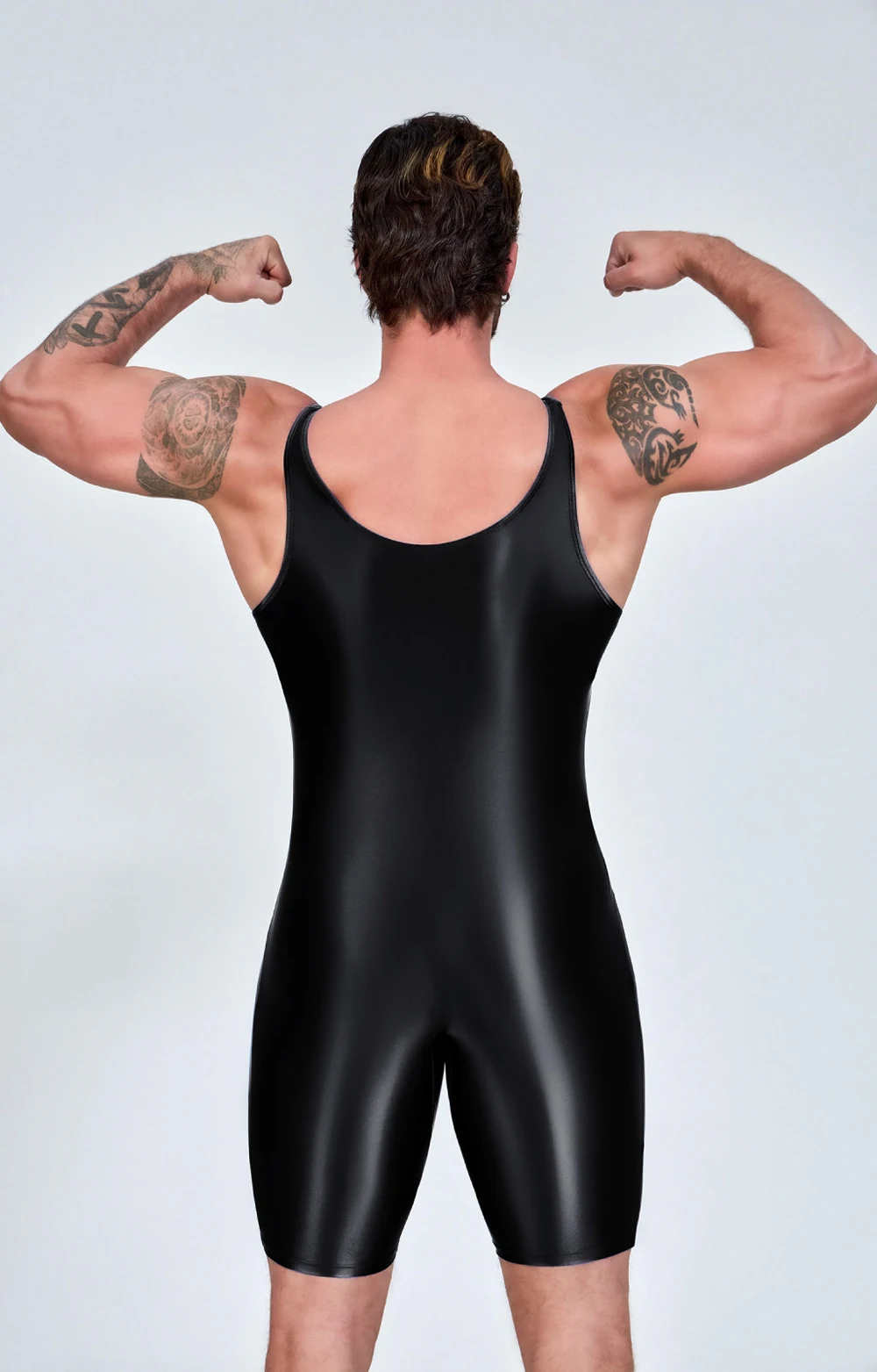 AMORESY Herren Sexy Glänzender, glatter Bodybuilder-Singlet, ärmellos, zum Laufen, Catsuits, Fitness, Yoga, Sport, Overall, Radfahren, einfarbig, eng anliegend – Detail 23
