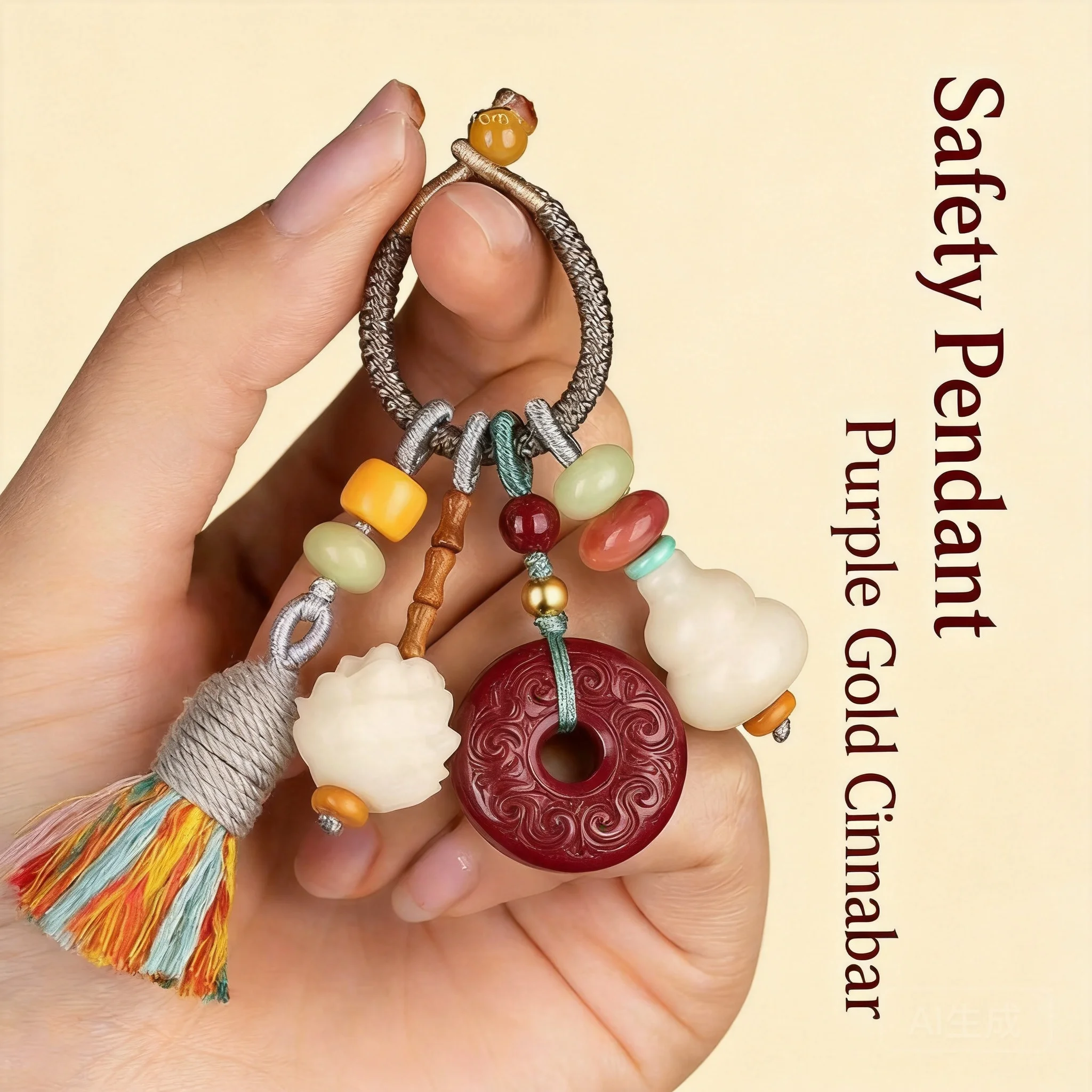 

Chinese Style Lucky Cinnabar Peace Buckle Keychain Hand Woven Auspicious Blessing Car Hanger Good Fortune Wealth Key Ring For
