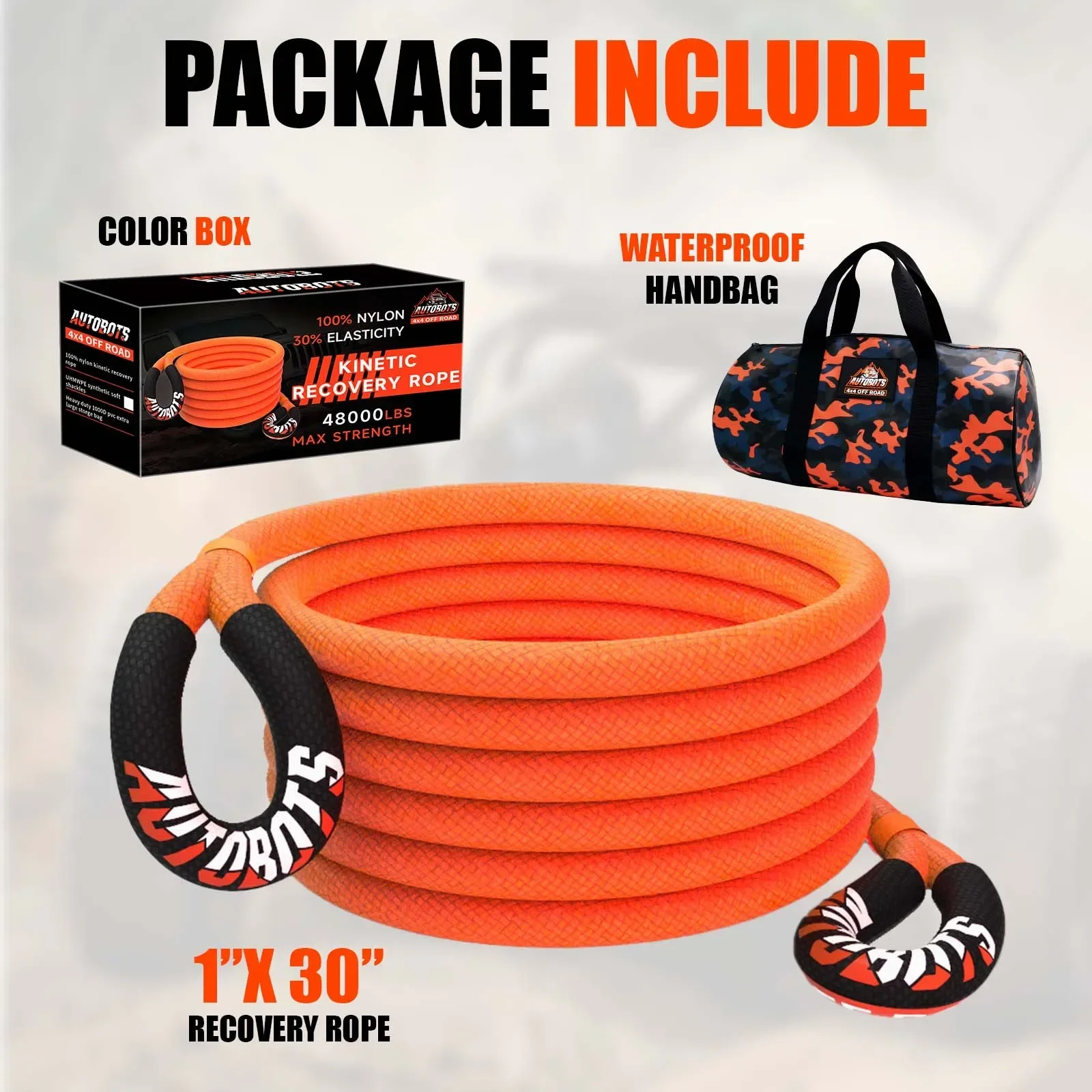 1 X30ft 4x4 Off-Road Power Recovery Traction Rope Heavy  Off-Road Traction Belt Kit
