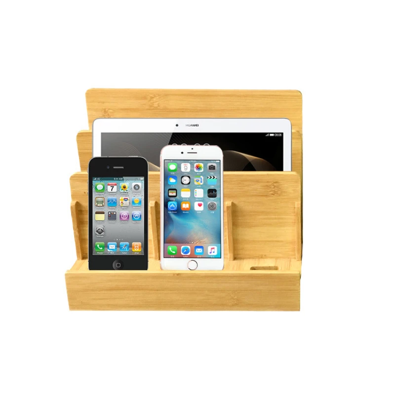 

Simple Phone Charging Stand Office Desktop Organizer Box Multi-Layer Dividers Large Capacity Natural Bamboo Strong Durable