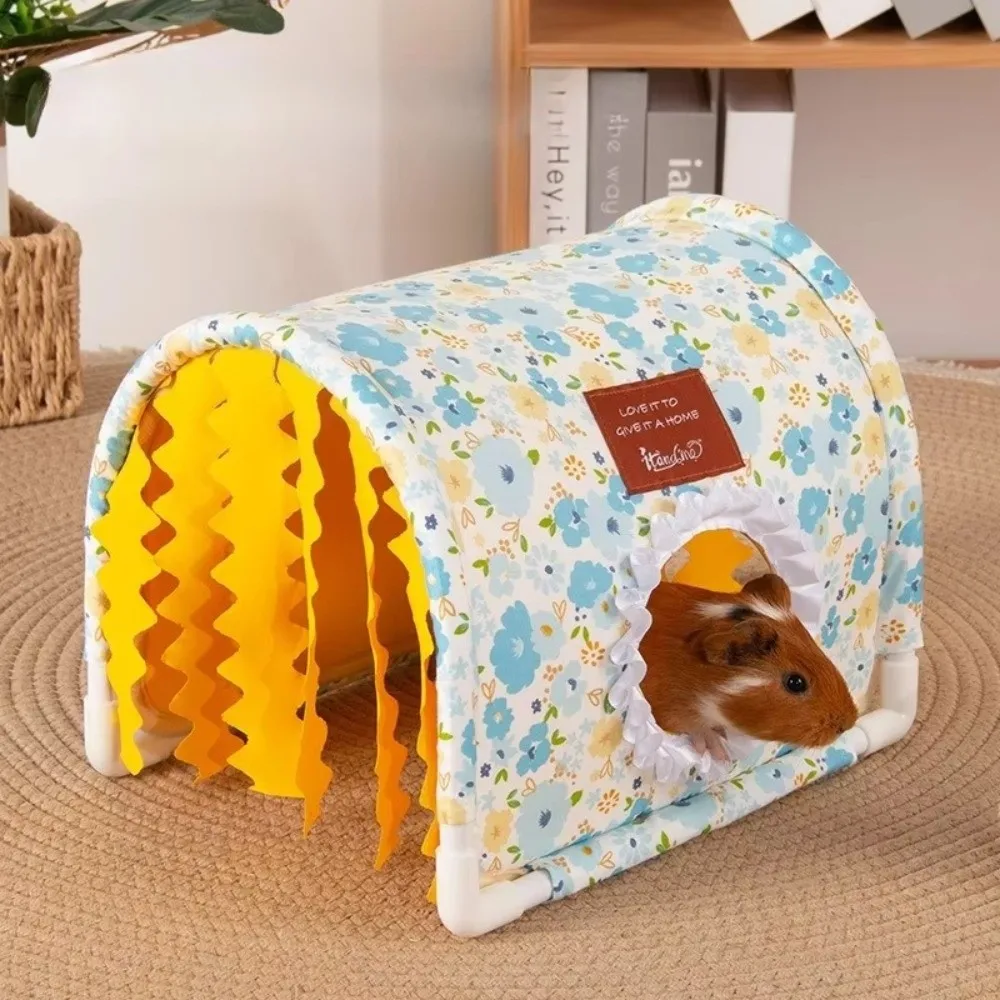 Triangle Tassel Tunnel Nest Bottomless Floral Print Small Animal Cage Rabbit/Dutch Pig/Guinea Pig Summer Hamster Shelter