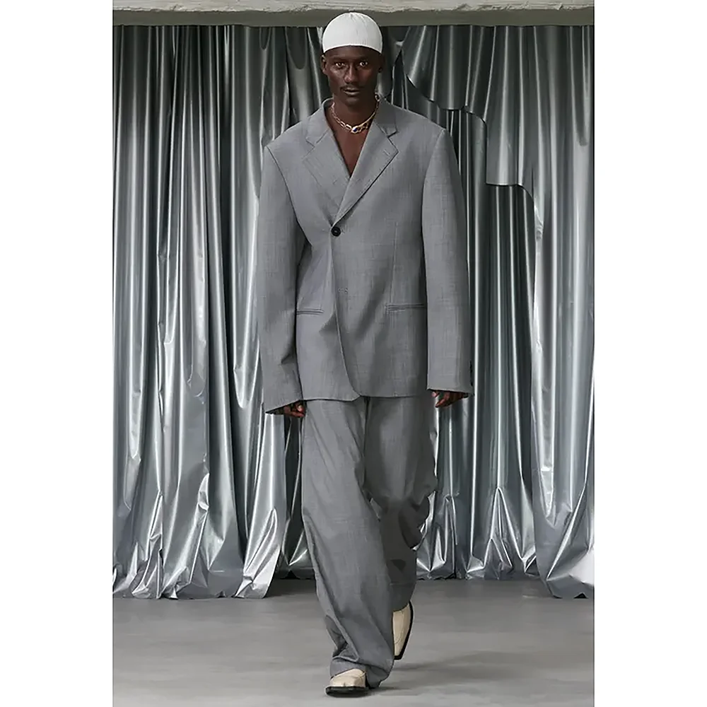 Fashion Show Loose Single Button Men Suits 2 Piece High Street Casual Graduation Wear Stage Wedding Set