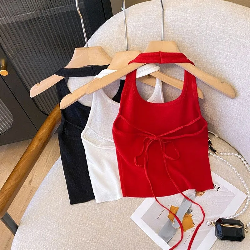 Female Treasure American Sweet and Spicy Straps Neck Suspender Girls' 25 Summer New Korean Backless Wear Sleeveless Vest Top