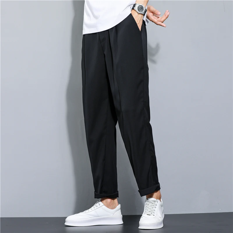 2023 Summer Men's Trousers Cotton Linen Fashion Casual Pants Solid Color  Loose Shorts