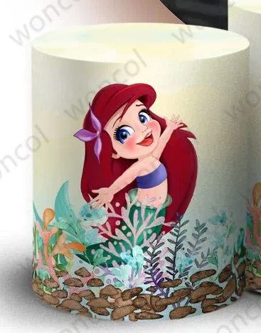 Disney Ariel Round Backdrop Baby Birthday Baby Shower Backdrop Undersea Little Mermaid Round Cylinder Cover Party Decor Prop