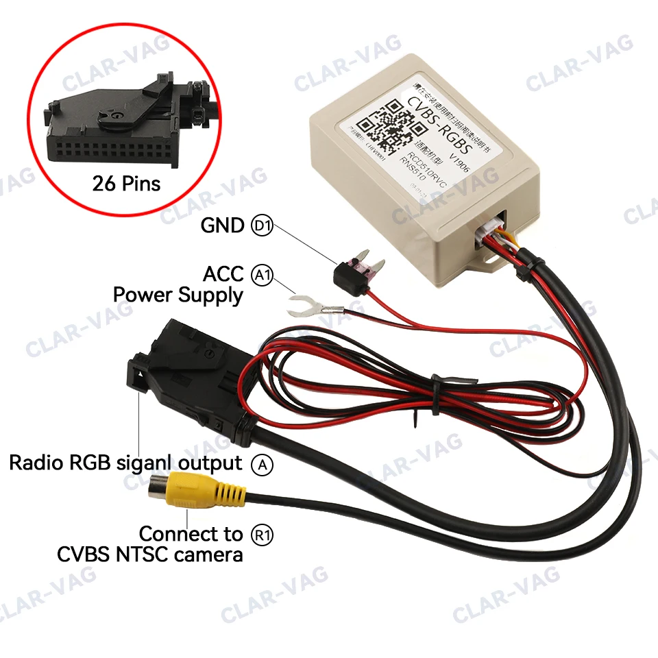 V1906 Adapter CVBS RGB i konwerter AV na RGB do VW Volkswagen RNS510 RNS 510 RNS315 315 Adapter kamery z klapką i logo