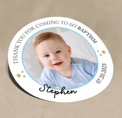 Personalized Baptism Stickers, Photo, Logo, Custom Christening Gift Favor for Girl, Baby Girl Baptism Favors, First Communion