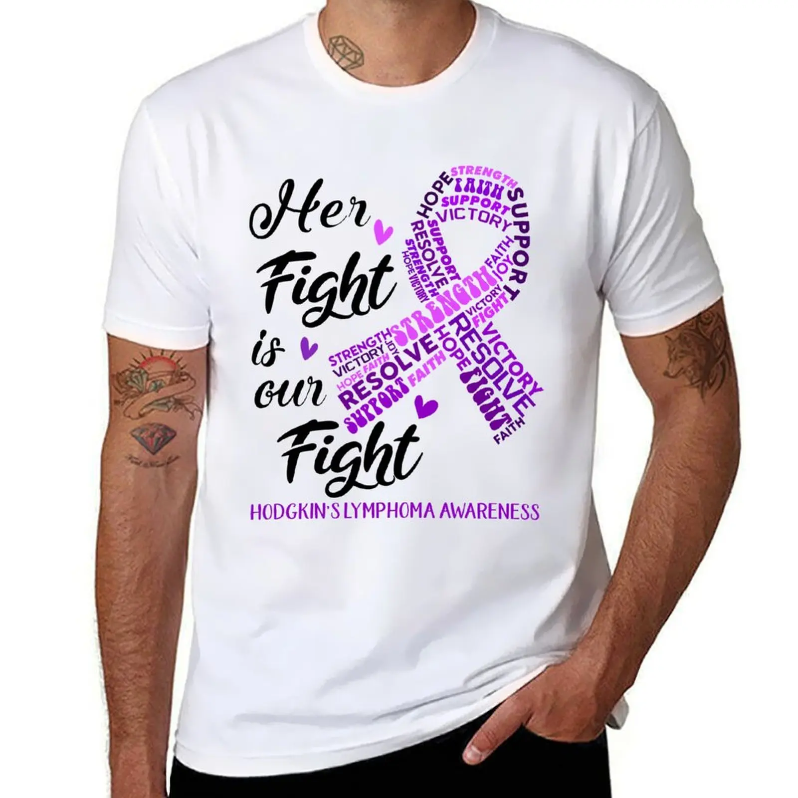 

our Her Hodgkin's Warrior, shirts Fight Fight man Awareness T-Shirt cotton t Hodgkin's Lymphoma Lymphoma is 100%