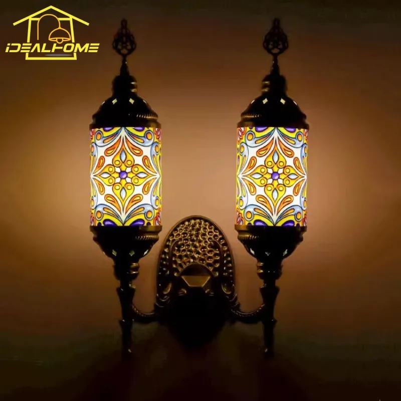 Turkish Design Exotic Classical Wall Lamp Double-head LED E27 Iron Art Decorative Wall Mounted Restaurant Hotel Club Museum Cafe