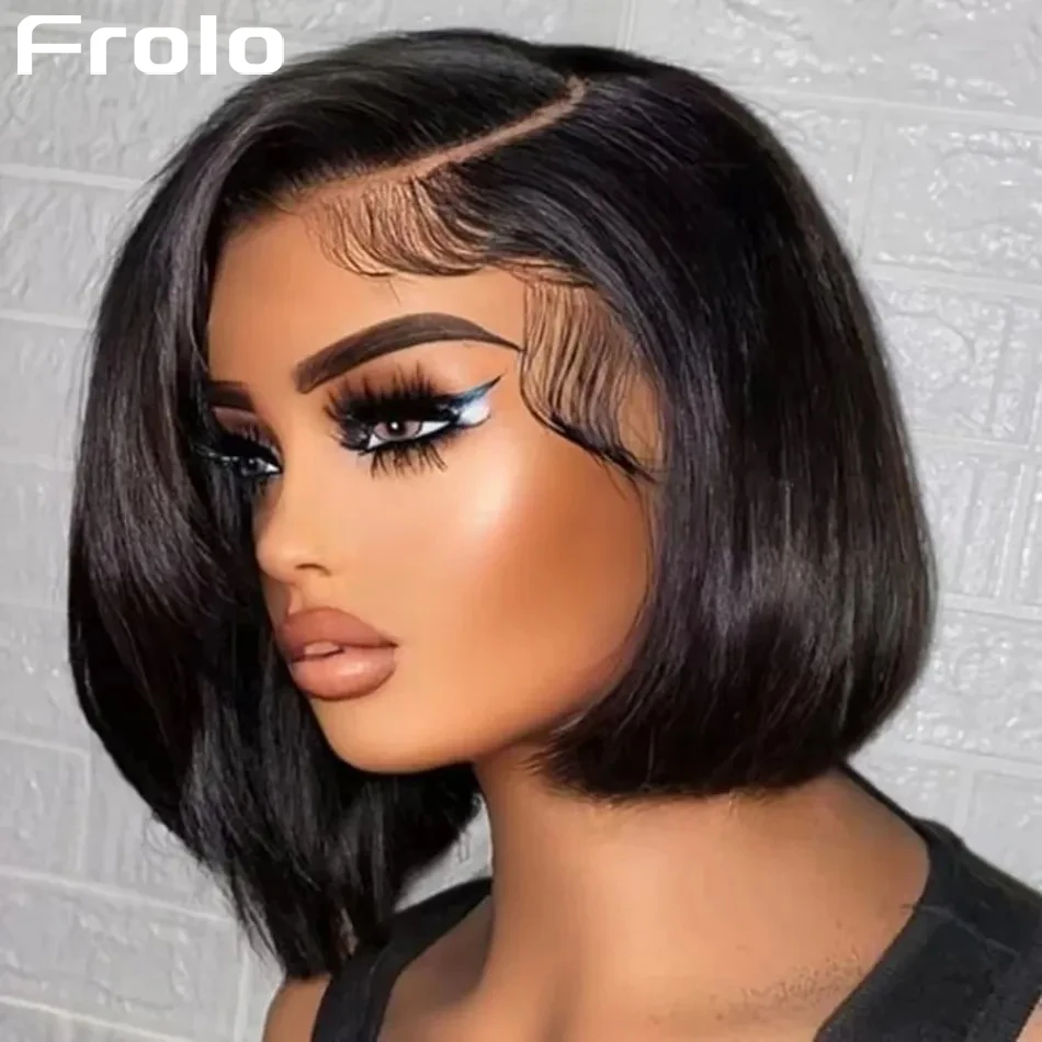 

Прямые короткие парики-боб из натуральных волос 13x6 HD Lace Front, без клея, плотность 220, предварительно выщипанные, бразильские, для женщин, парик 5x5 HD Lace