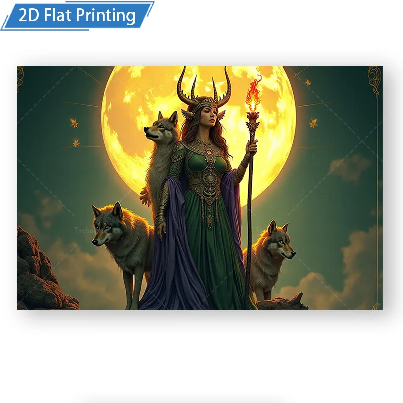 1pc Wall Tapestry "Mystic Moon Goddess with Wolves Fantasy Wall Tapestry"