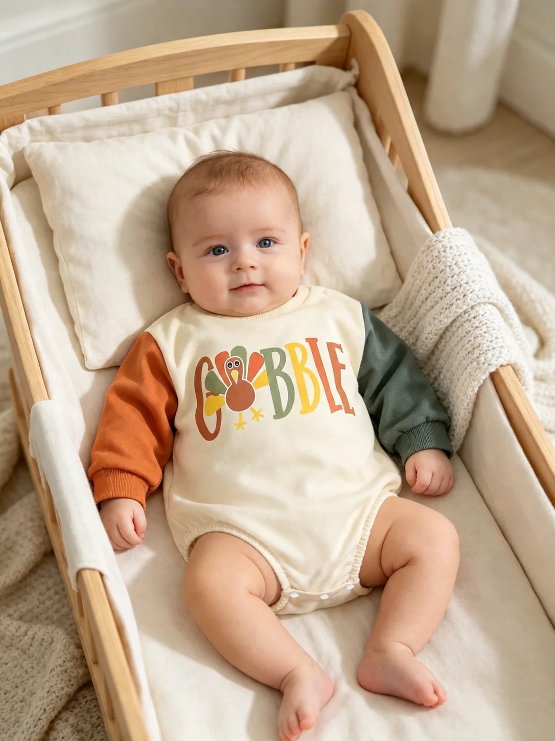 Baby Thanksgiving Color Block Shoulder Insert Long Sleeve Bottom Covering Clothes Infant Outfit