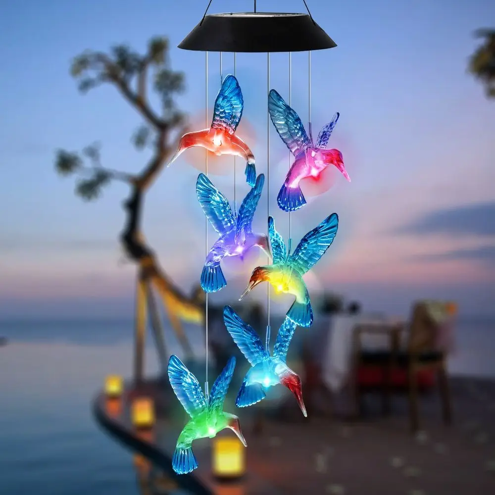 

Solar Power Blue Bird Wind Chimes Yard Courtyard Ornament Wind Chimes Pendants Garden Outdoor Decoration Led Lights Windbell