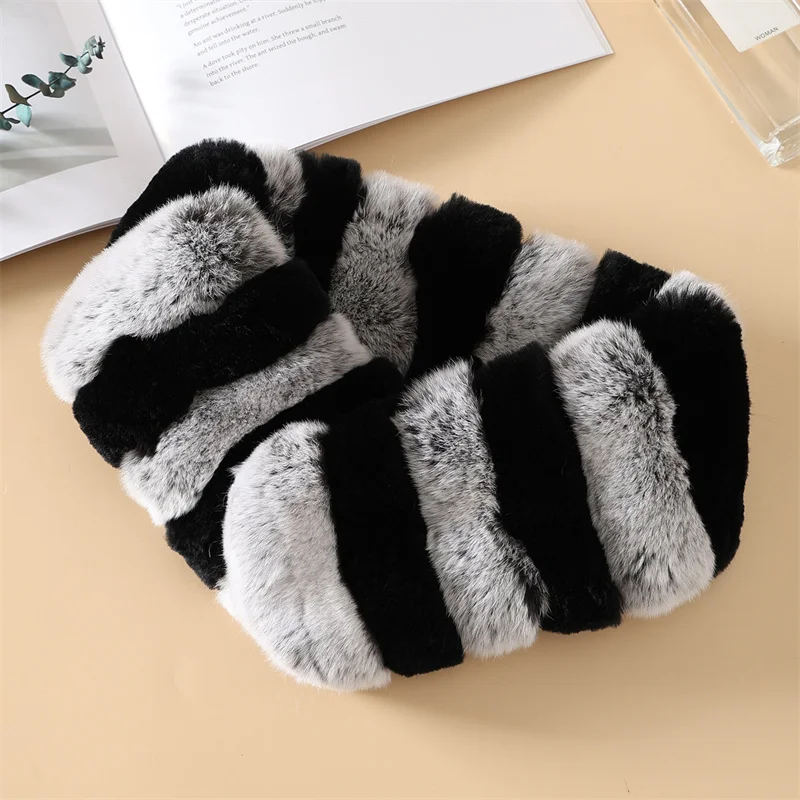 Hot Russian Women's Scarf Real Rex Rabbit Fur Scarf Lady Fashion Ladies Scarf Fur Scarf for Woman Winter Warm Natural Fur Scarve