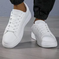 Men's Casual Thick Bottom Sports Shoes White Large Size Comfortable Breathable Synthetic Leather Rubber Sole Summer Shoes