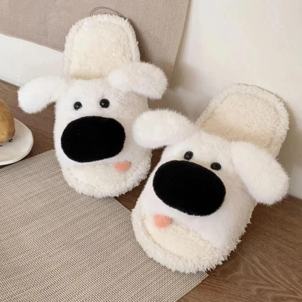 عارضة آذان طويلة أفخم الكلب النعال لينة رشاقته الدافئة الكرتون فروي النعال سميكة سوليد لطيف المنزل أحذية قطنية داخلي #2