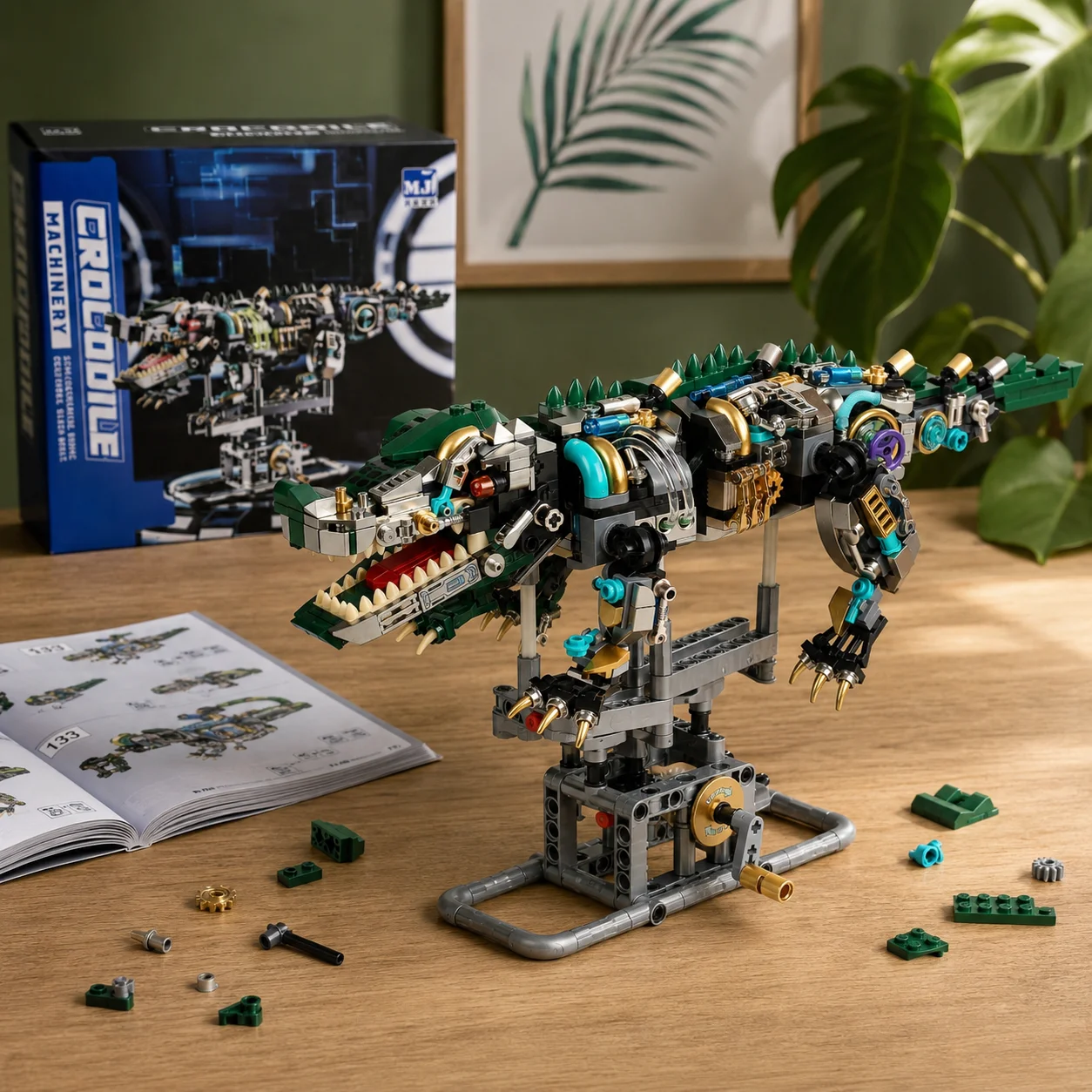 

STEM Mechanical Crocodile Building Blocks Animals Building Blocks Model With Display Stand And Power Motor birthday Gift for Kid