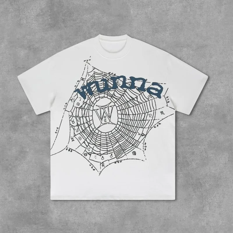 Spider Worldwide X Gunna Wunna Graphics Cotton T-Shirt Men Y2K Summer Short Sleeves Vintage Oversize Tshirt Streetwear Women Top